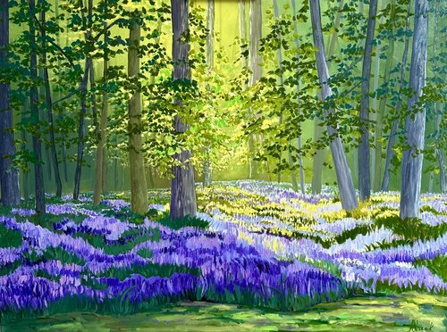 Bluebell Forest – Original Oil Painting, Woodland Landscape