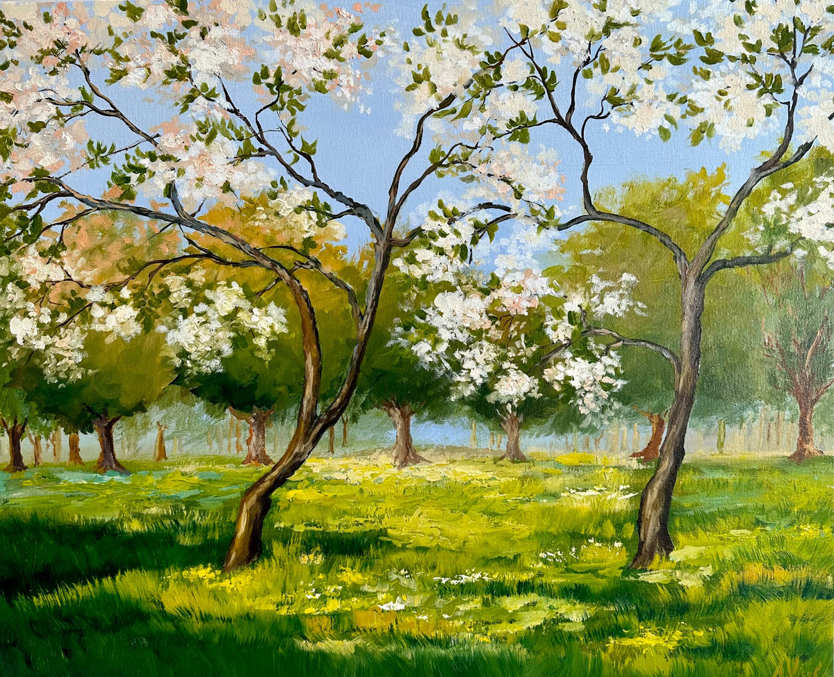 Spring blossom orchard – original oil painting on canvas