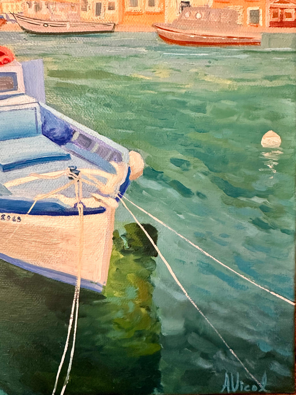 Little Boat, Island of Symi – Original Oil Painting, Greek Island Seascape
