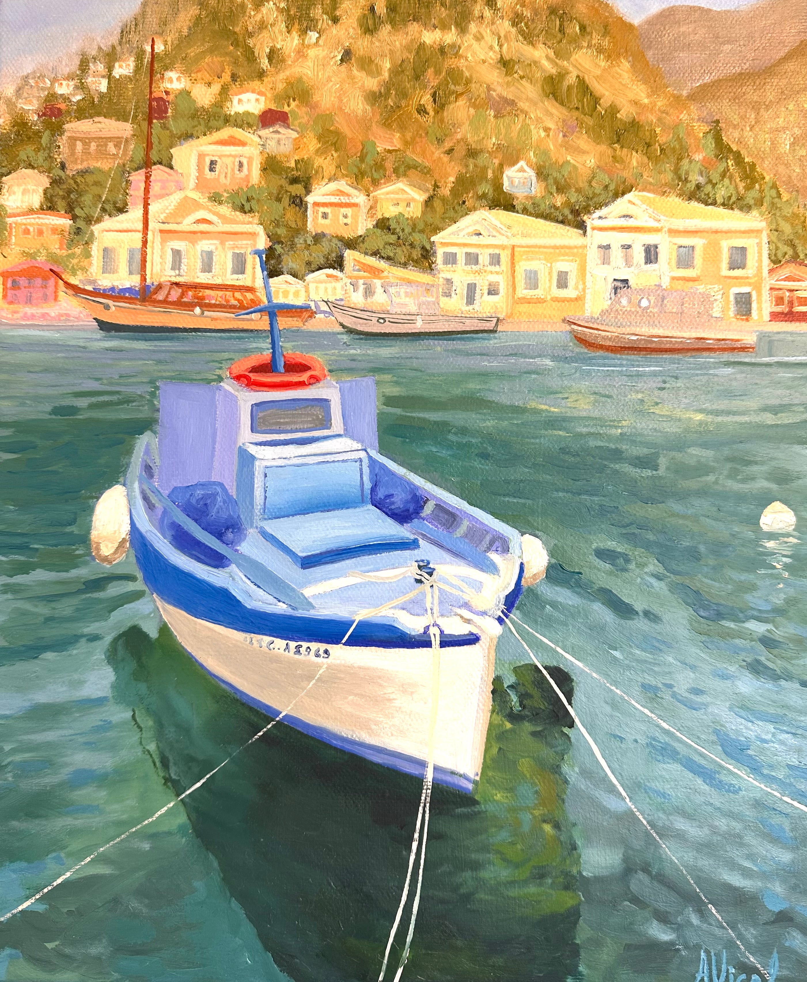 Little Boat, Island of Symi – Original Oil Painting, Greek Island Seascape
