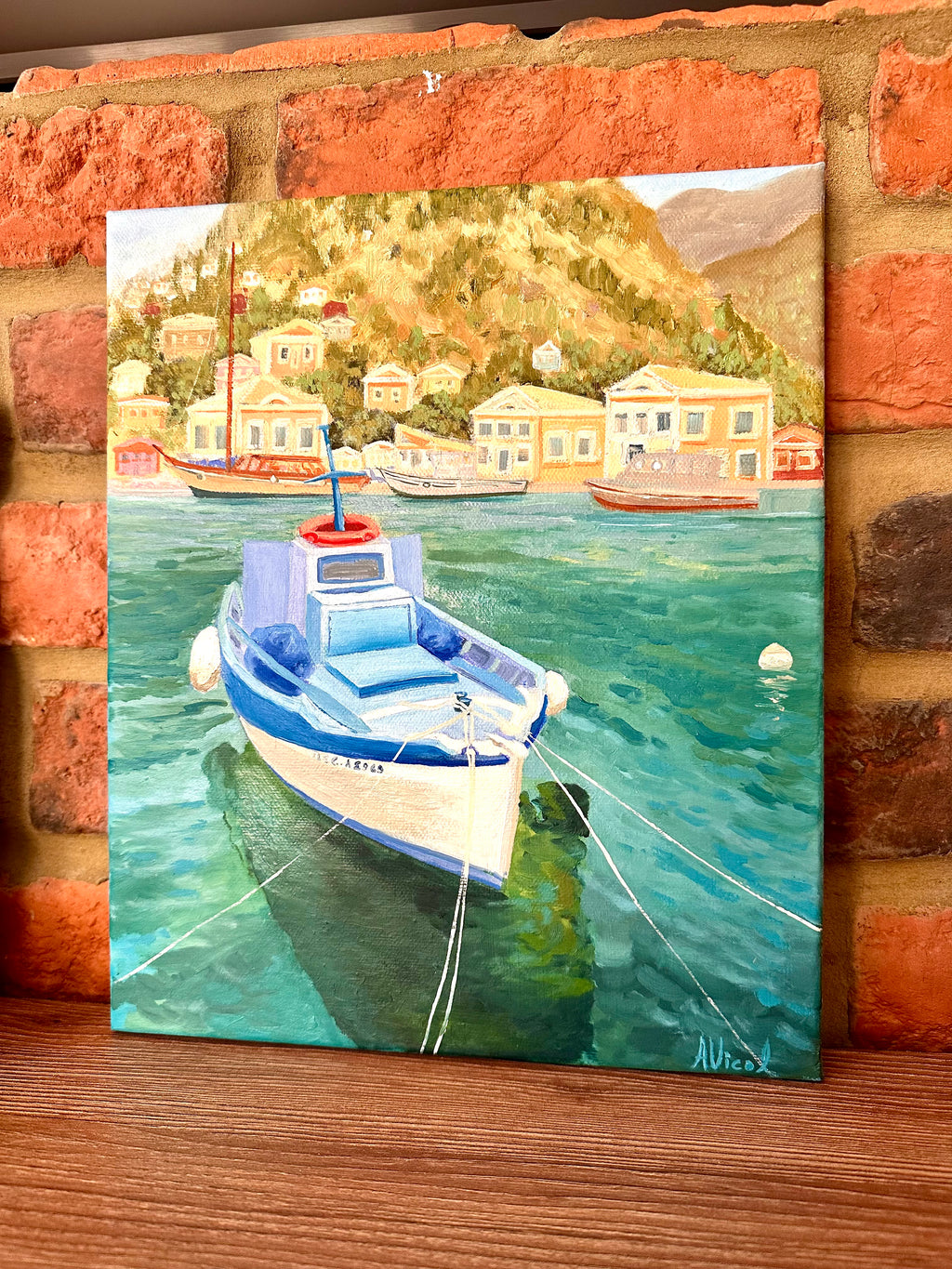 Little Boat, Island of Symi – Original Oil Painting, Greek Island Seascape