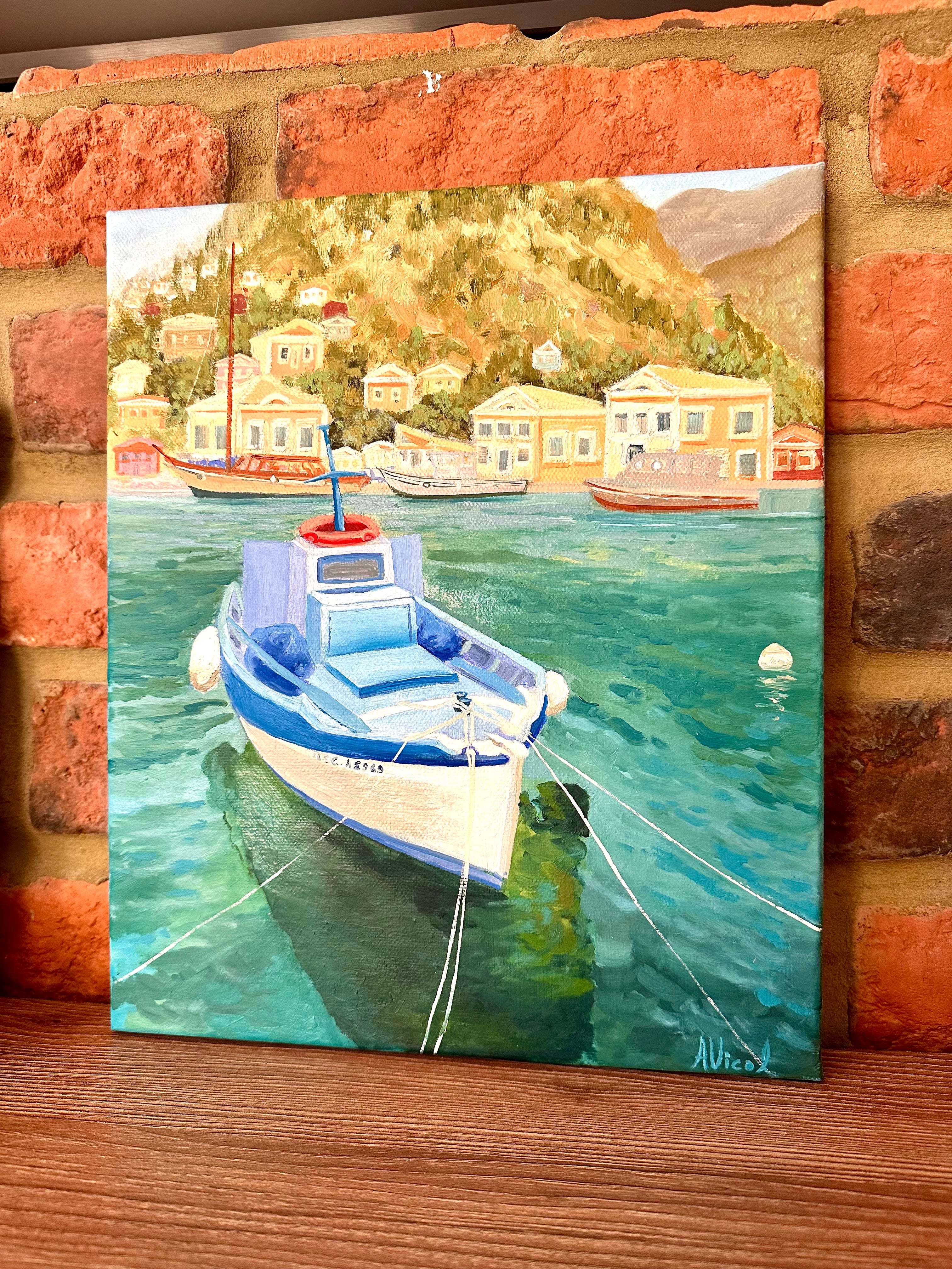 Little Boat, Island of Symi – Original Oil Painting, Greek Island Seascape