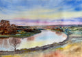 Winter Sunset – Original Watercolour Painting, River Landscape