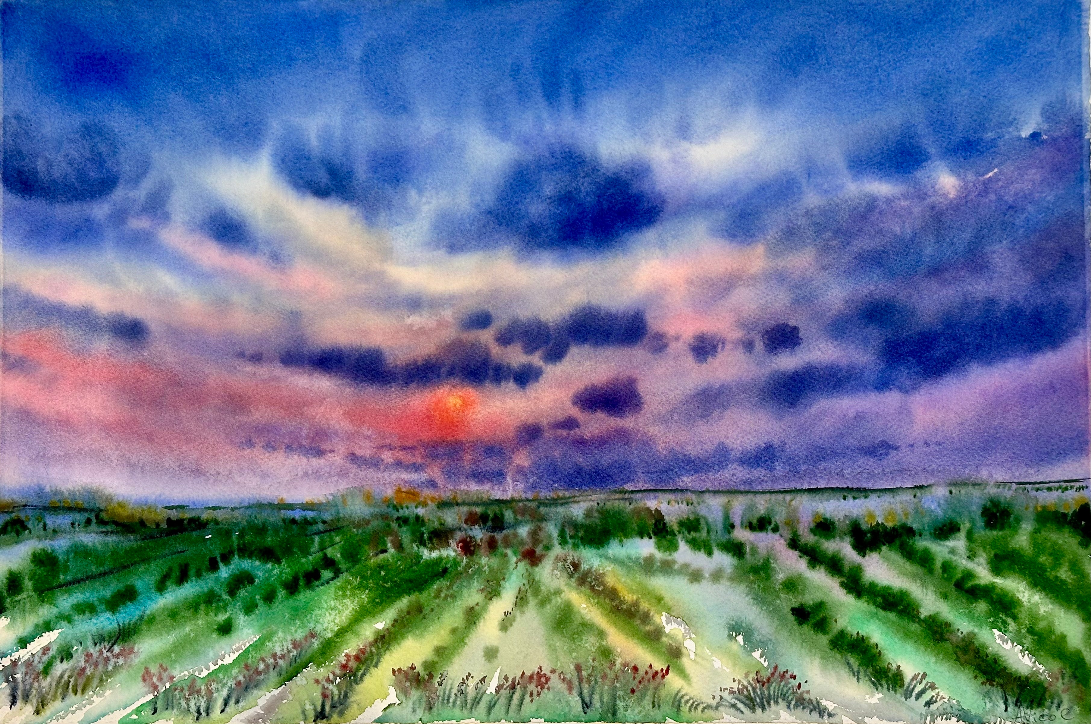 Summer Sunset – Original Watercolour Painting, Seascape